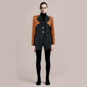 LOUIS FERAUD Rusty Bronze and Black Cotton Jacket Blazer US 14 Made in Germany